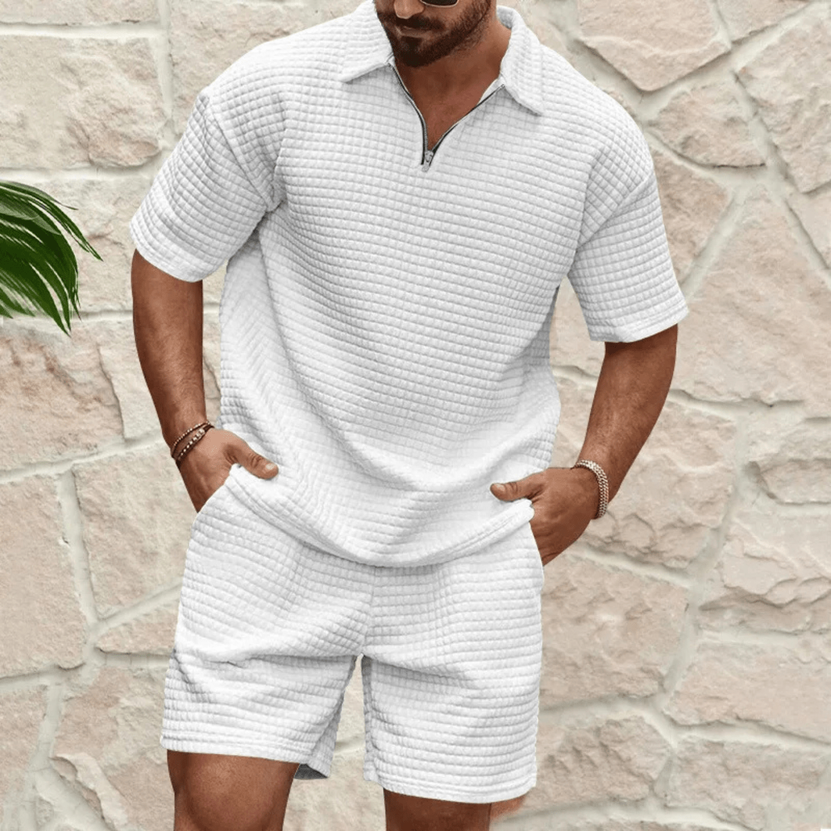 Komplet męski polo luźny z krótkim rękawem - Arkadya Outlet - Men Set