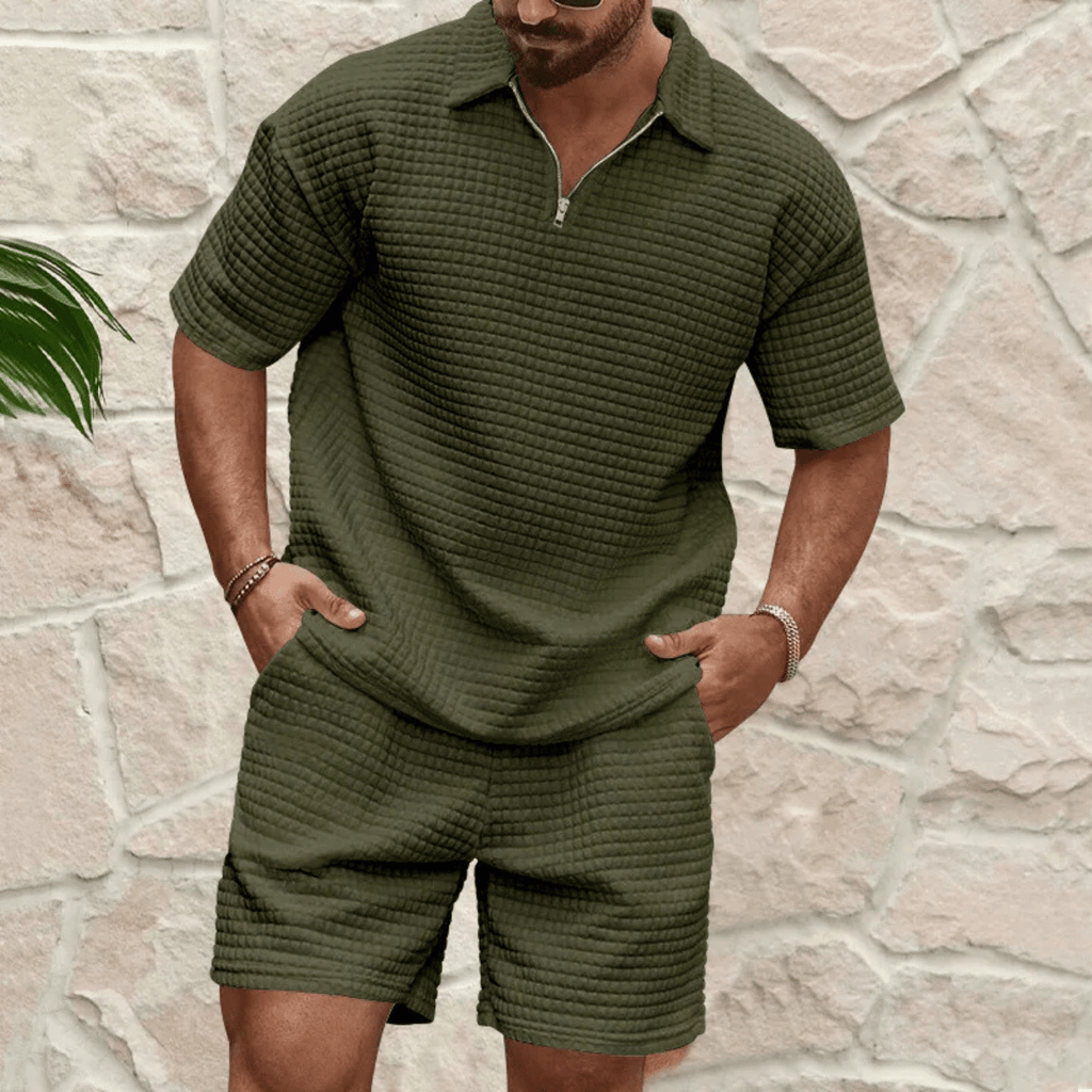 Komplet męski polo luźny z krótkim rękawem - Arkadya Outlet - Men Set