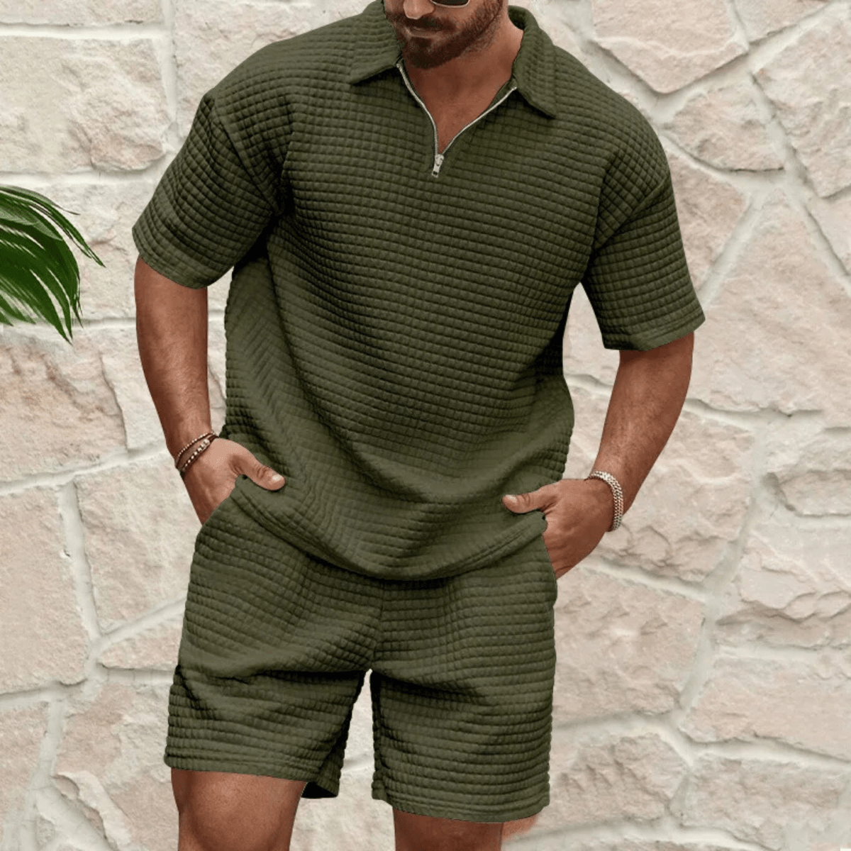 Komplet męski polo luźny z krótkim rękawem - Arkadya Outlet - Men Set