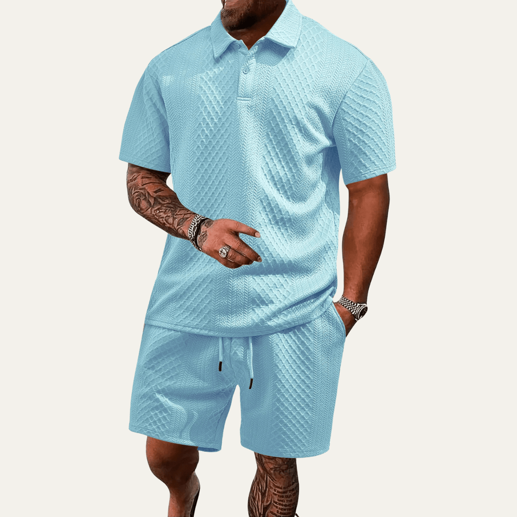 Komplet męski polo żakardowy ze sznurkiem - Arkadya Outlet - Men Set