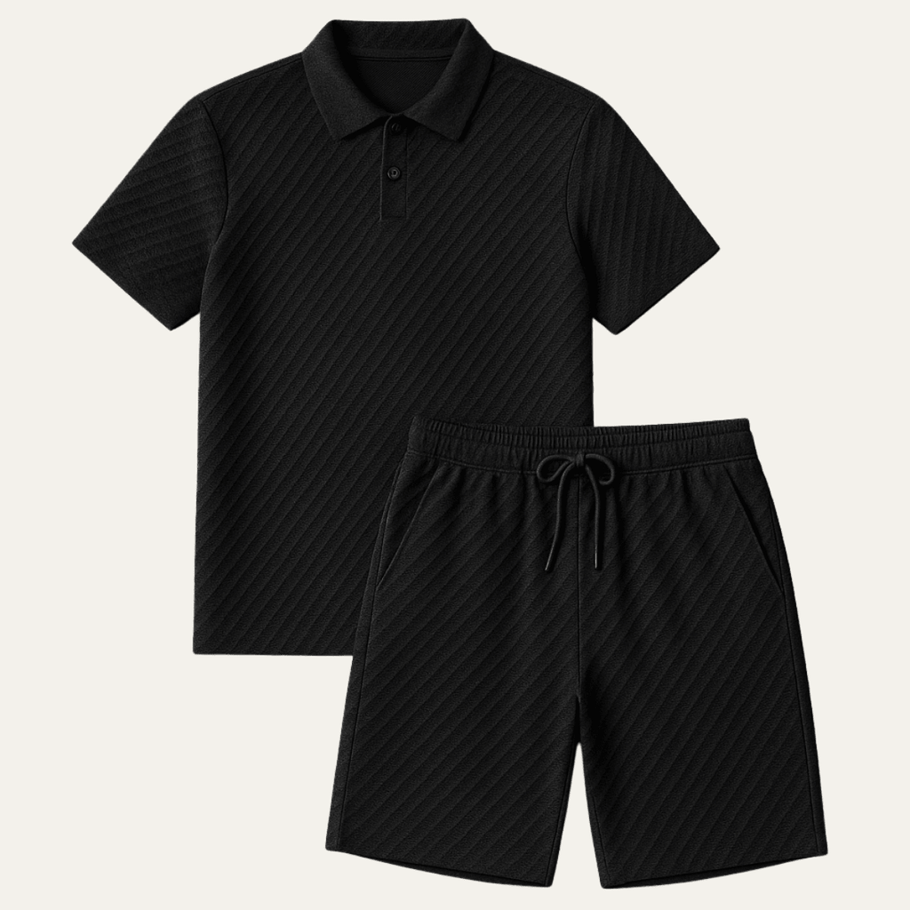 Komplet męski polo żakardowy ze sznurkiem - Arkadya Outlet - Men Set