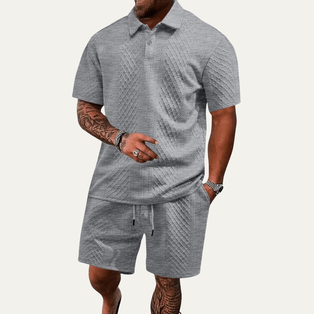 Komplet męski polo żakardowy ze sznurkiem - Arkadya Outlet - Men Set