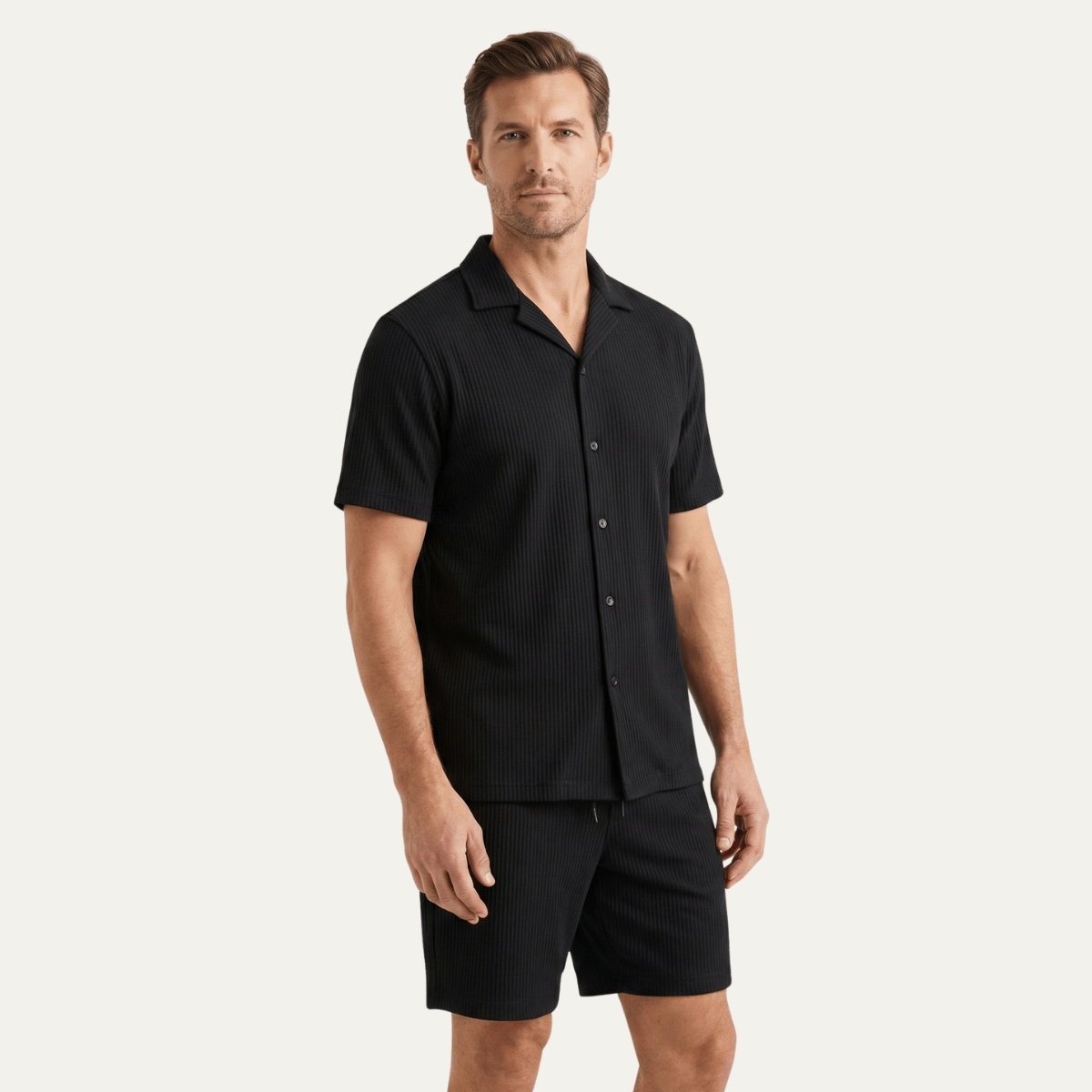 Komplet męski prążkowany z szortami - Arkadya Outlet - Men Set