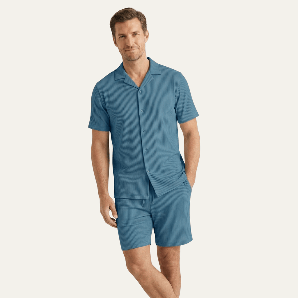 Komplet męski prążkowany z szortami - Arkadya Outlet - Men Set