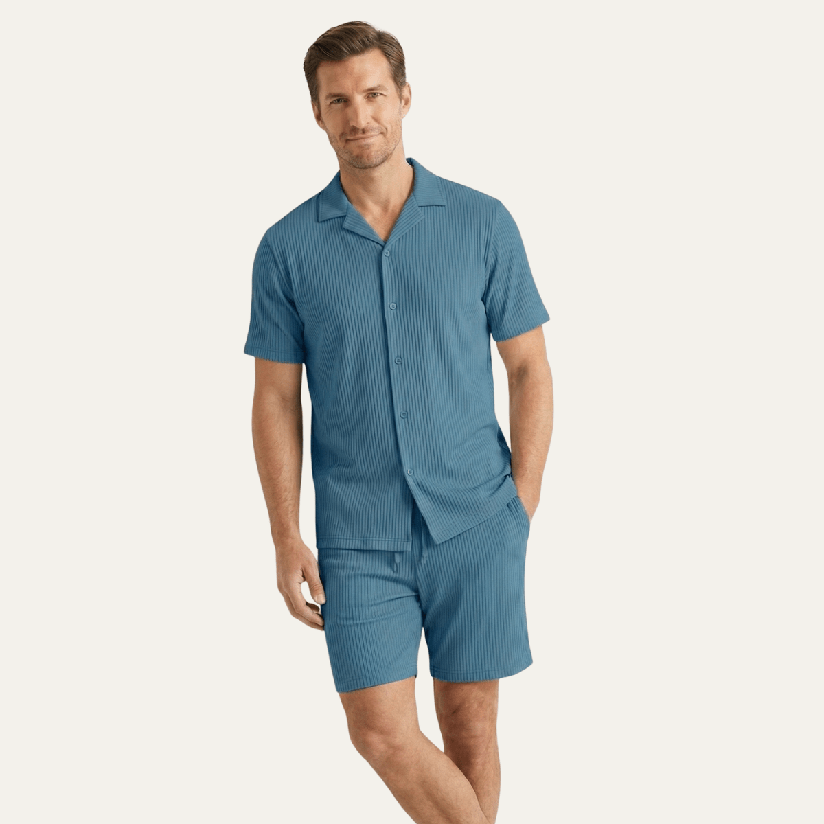 Komplet męski prążkowany z szortami - Arkadya Outlet - Men Set