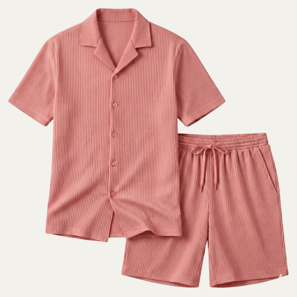 Komplet męski prążkowany z szortami - Arkadya Outlet - Men Set