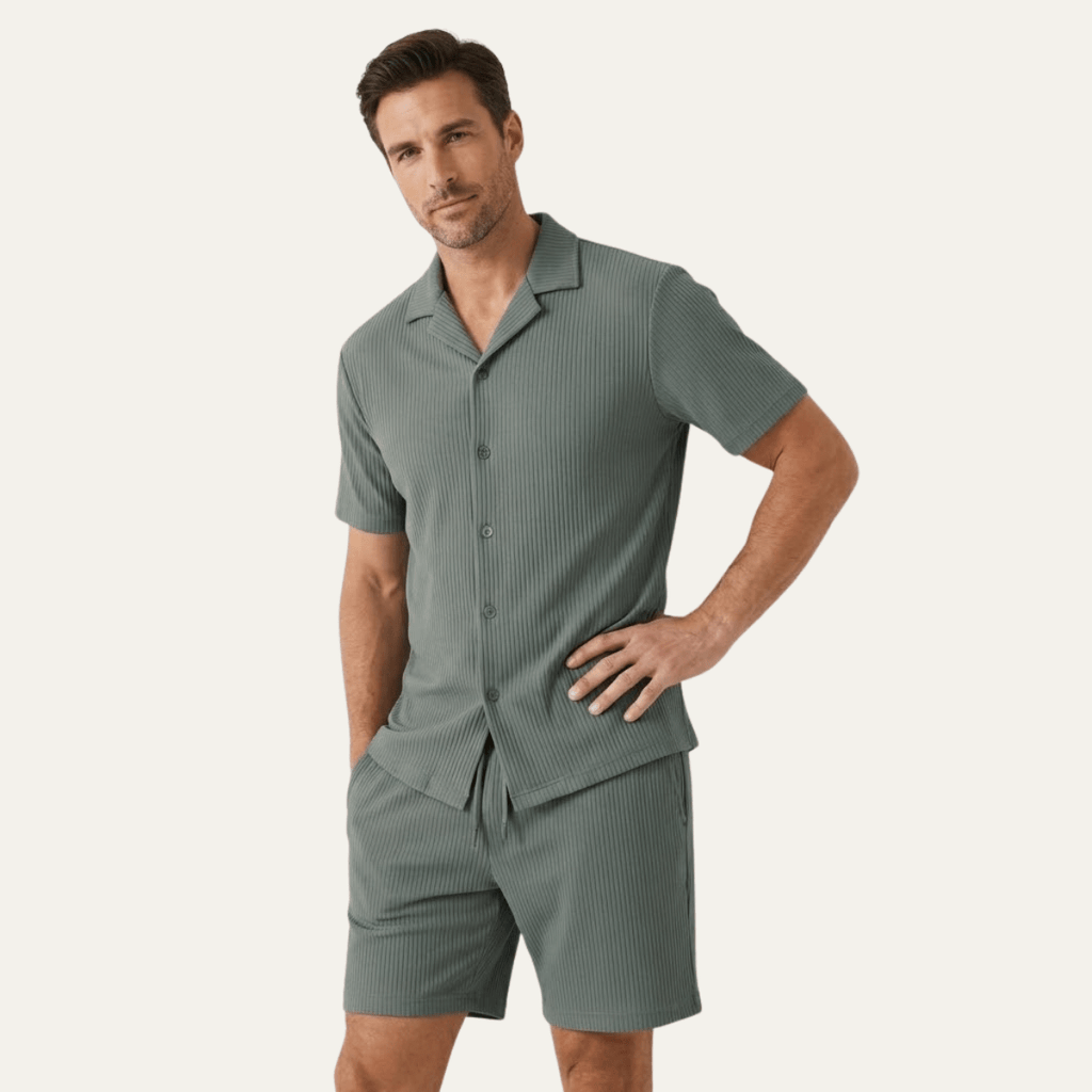 Komplet męski prążkowany z szortami - Arkadya Outlet - Men Set