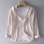 Koszula Damska Regularny Krój Długi Rękaw Kaptur Guziki - Arkadya Outlet - Women Top