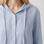 Koszula Damska Regularny Krój Długi Rękaw Kaptur Guziki - Arkadya Outlet - Women Top