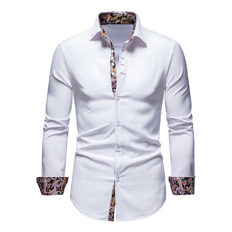Koszula męska długi rękaw kołnierzyk zapięcie na guziki przód - Arkadya Outlet - Men Shirt