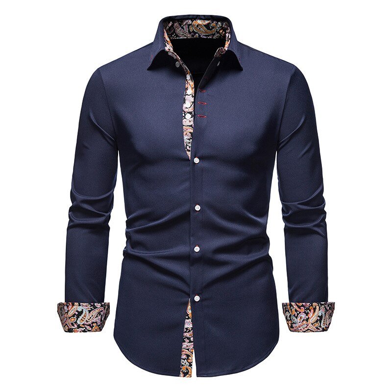 Koszula męska długi rękaw kołnierzyk zapięcie na guziki przód - Arkadya Outlet - Men Shirt