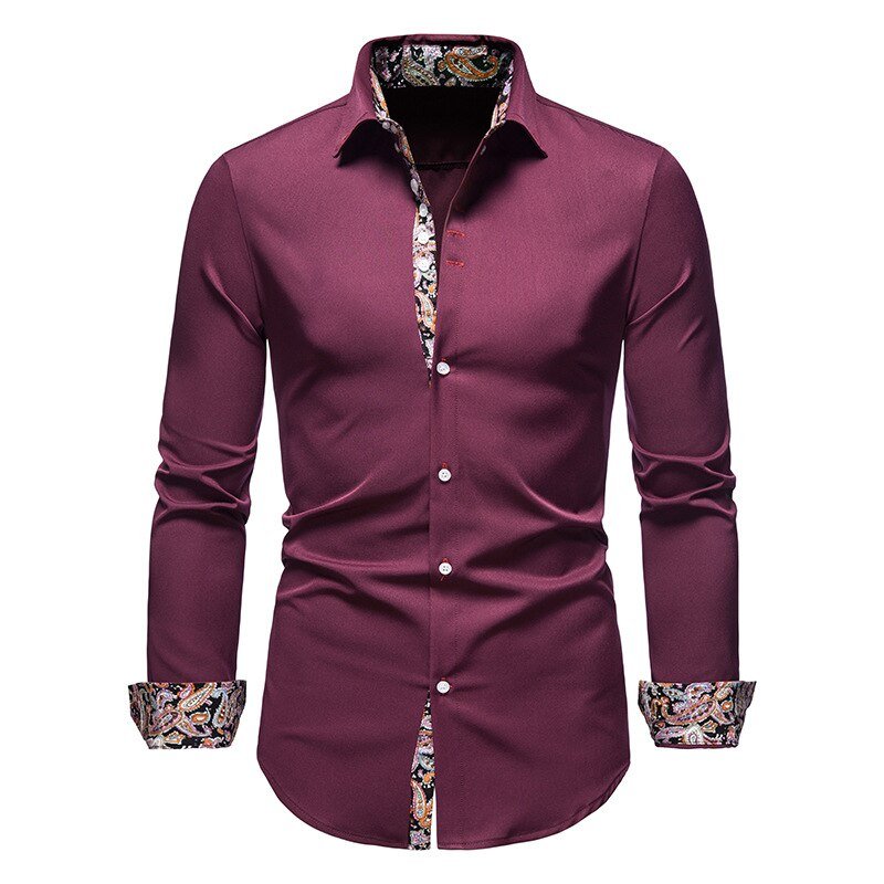 Koszula męska długi rękaw kołnierzyk zapięcie na guziki przód - Arkadya Outlet - Men Shirt