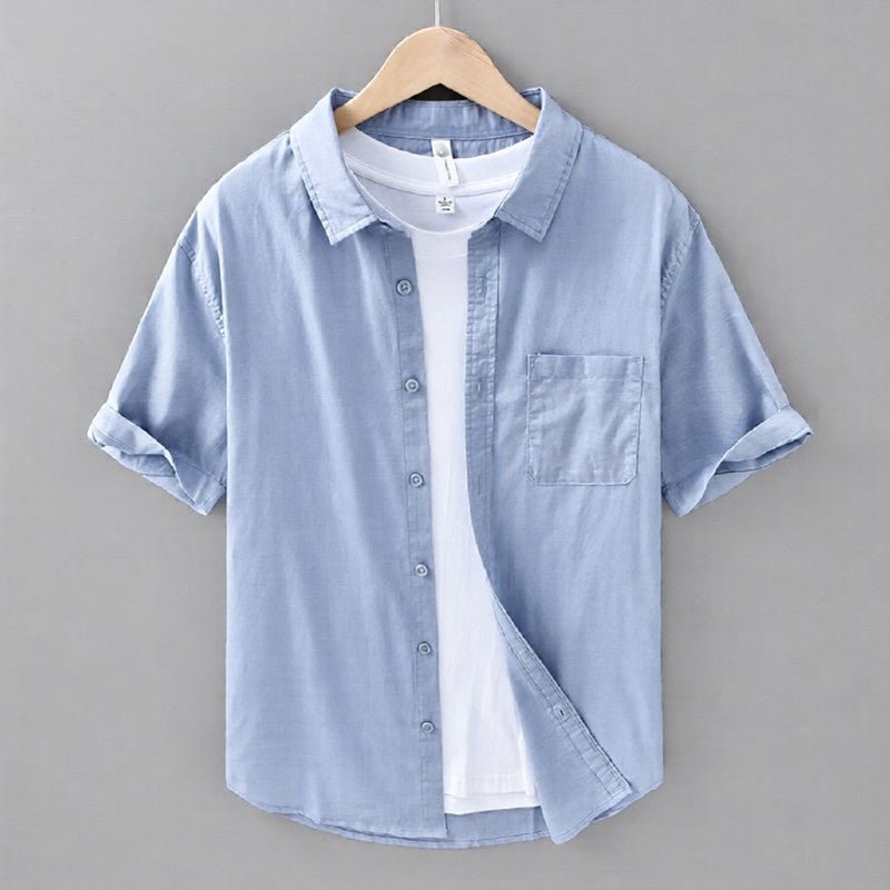 Koszula Męska Krótki Rękaw Luźny Krój Zapięcie Na Guziki - Arkadya Outlet - Men Shirt
