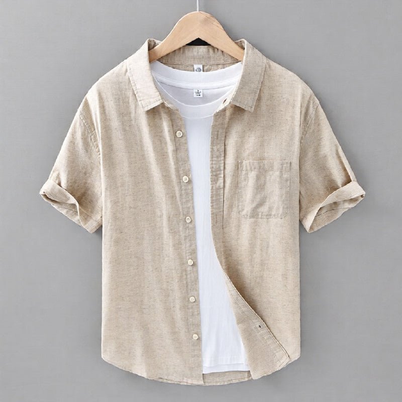 Koszula Męska Krótki Rękaw Luźny Krój Zapięcie Na Guziki - Arkadya Outlet - Men Shirt