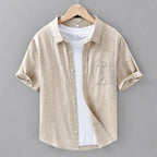 Koszula Męska Krótki Rękaw Luźny Krój Zapięcie Na Guziki - Arkadya Outlet - Men Shirt