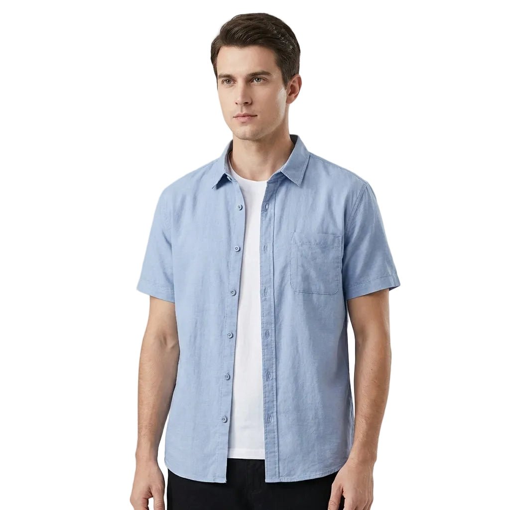 Koszula Męska Krótki Rękaw Luźny Krój Zapięcie Na Guziki - Arkadya Outlet - Men Shirt