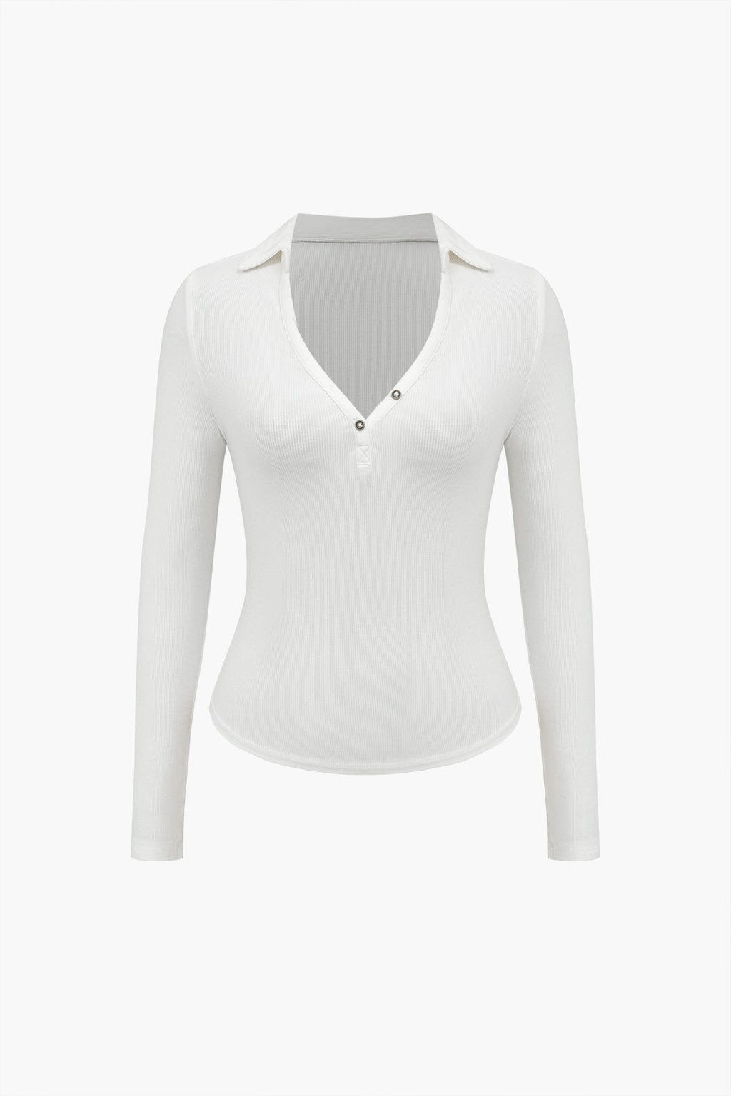 Koszulka polo damska – długi rękaw, dekolt V, guziki - Arkadya Outlet - Women Shirt