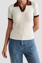 Koszulka polo damska – krótki rękaw, prążkowana - Arkadya Outlet - Women Shirt