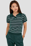 Koszulka polo damska w paski z krótkim rękawem - Arkadya Outlet - Women Shirt