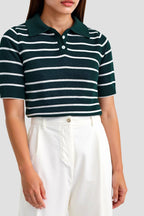 Koszulka polo damska w paski z krótkim rękawem - Arkadya Outlet - Women Shirt