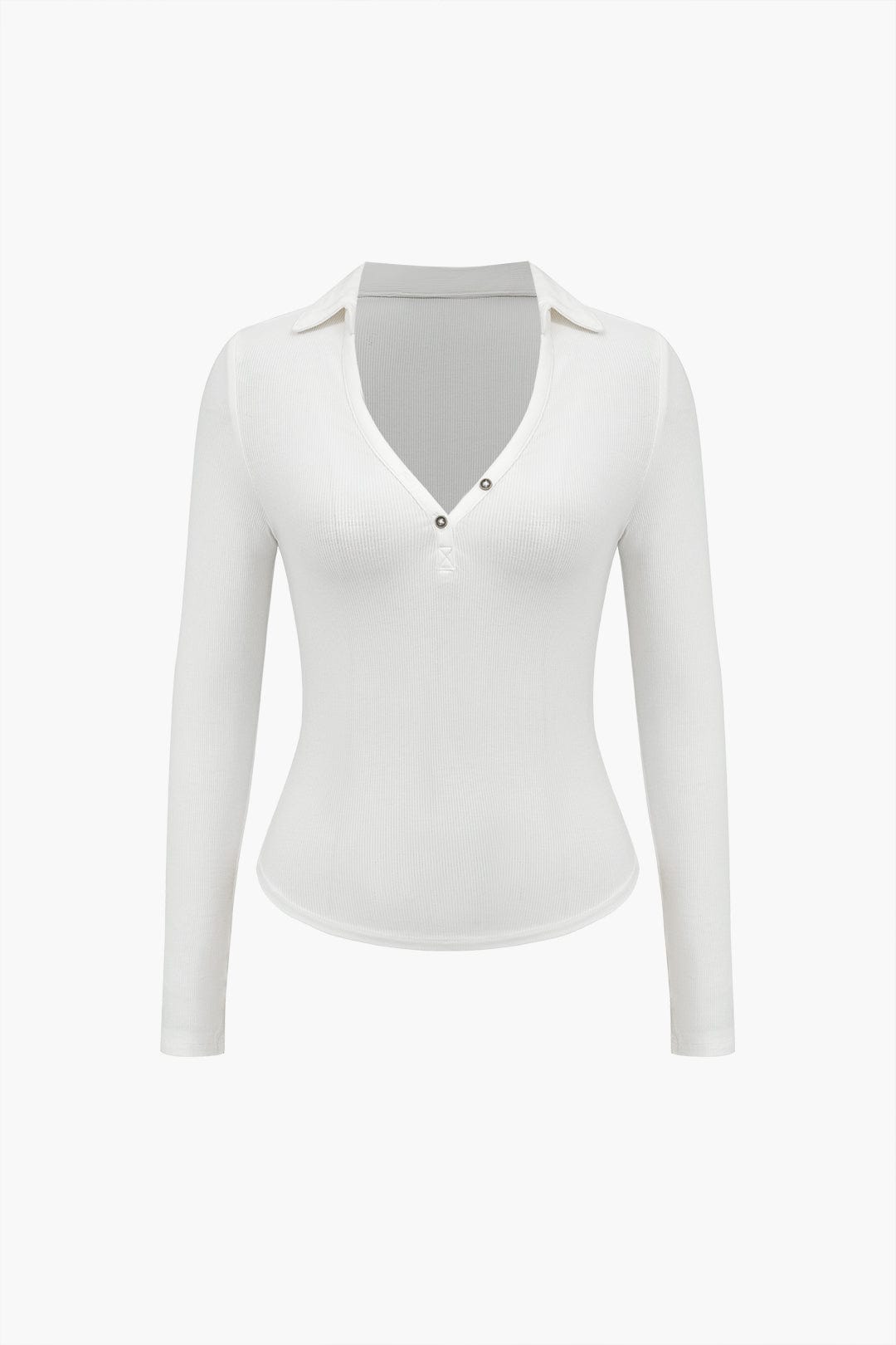 Koszulka polo damska z dekoltem V zapinanym na guziki - Arkadya Outlet - Women Shirt
