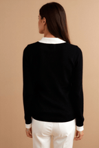 Koszulka polo damska z długim rękawem i kontrastowym kołnierzem - Arkadya Outlet - Women Shirt