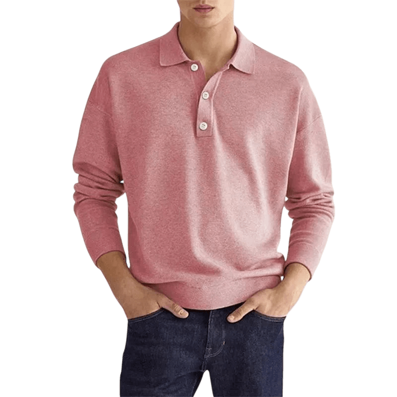 Koszulka polo męska długi rękaw półguziki kołnierz design - Arkadya Outlet - Men Shirt