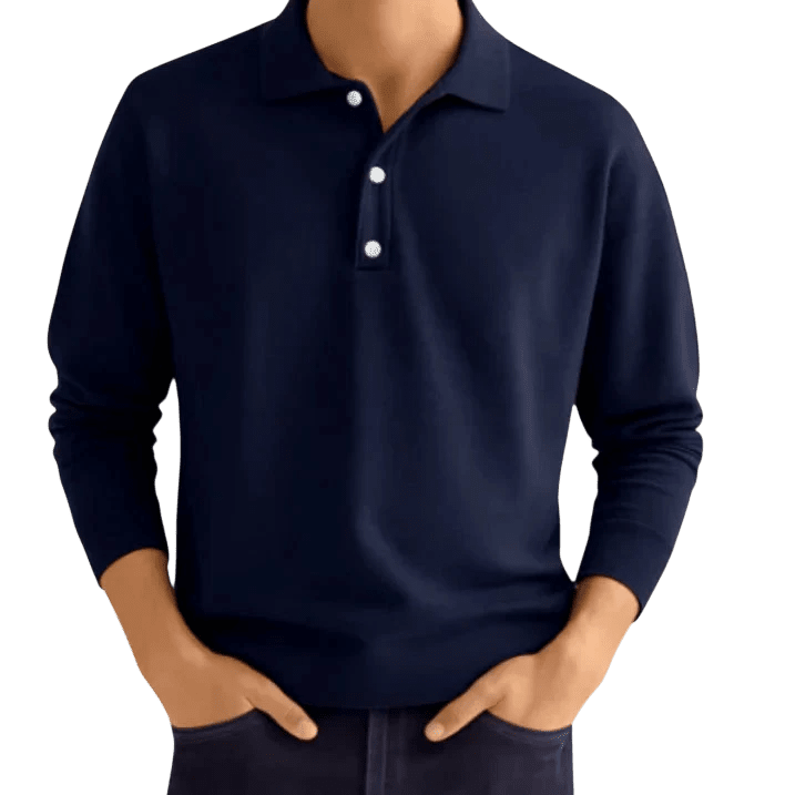 Koszulka polo męska długi rękaw półguziki kołnierz design - Arkadya Outlet - Men Shirt
