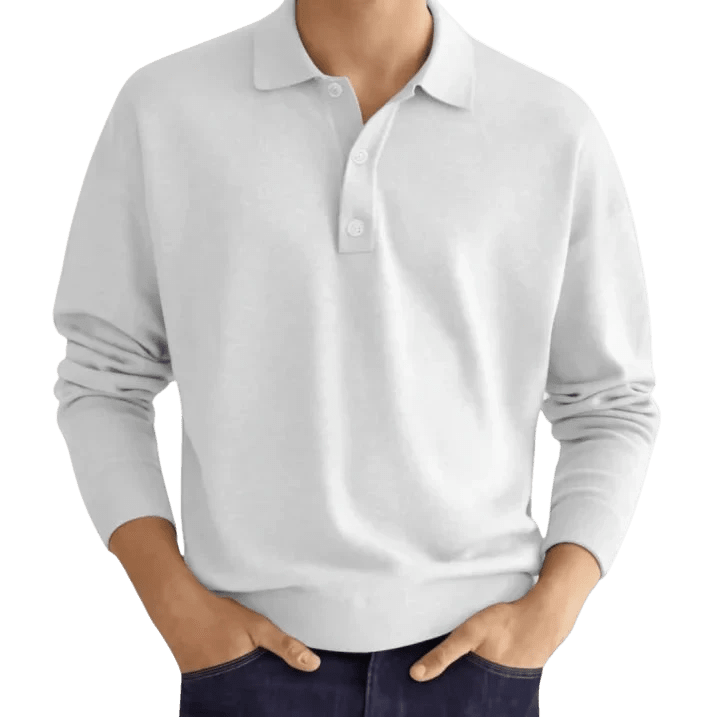Koszulka polo męska długi rękaw półguziki kołnierz design - Arkadya Outlet - Men Shirt