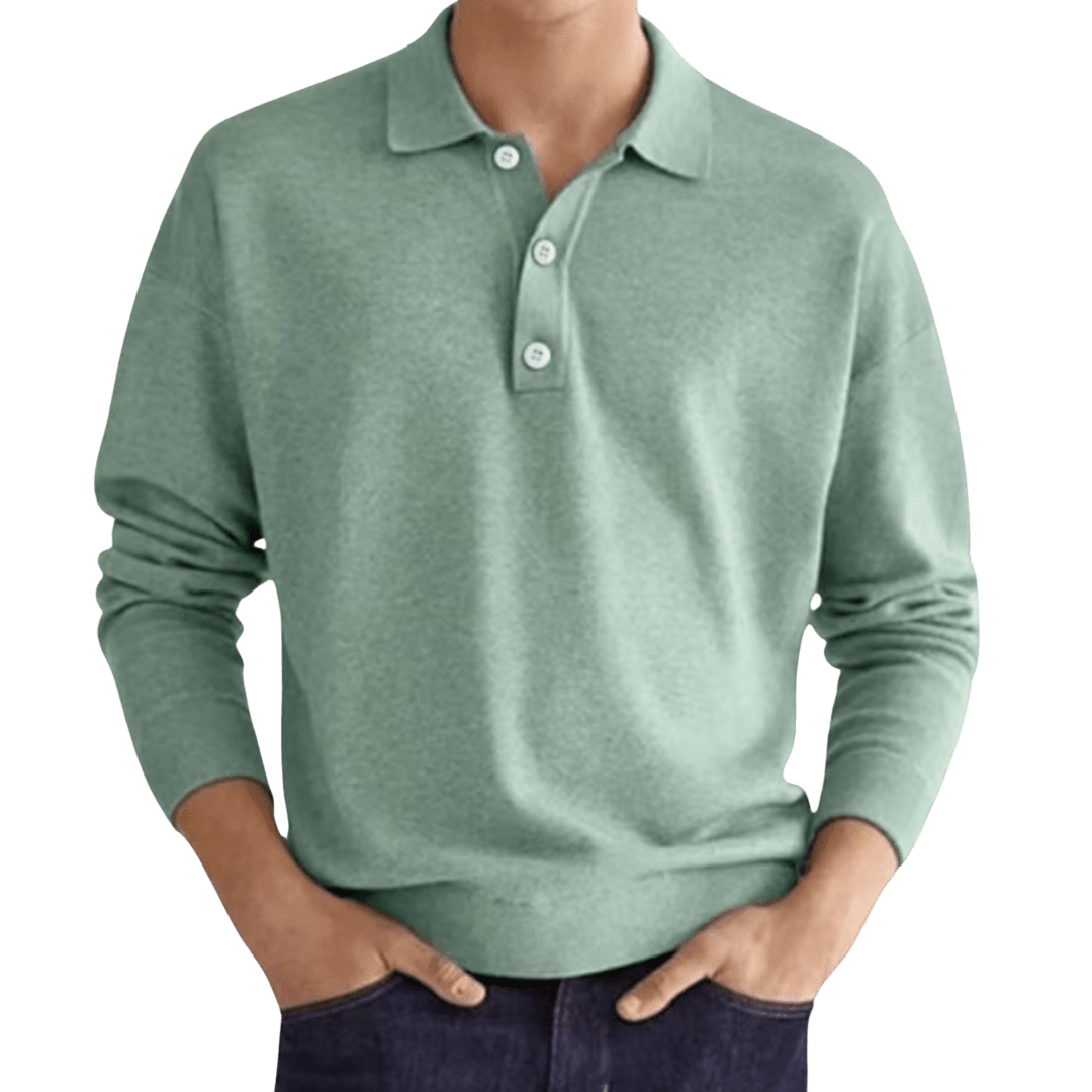 Koszulka polo męska długi rękaw półguziki kołnierz design - Arkadya Outlet - Men Shirt
