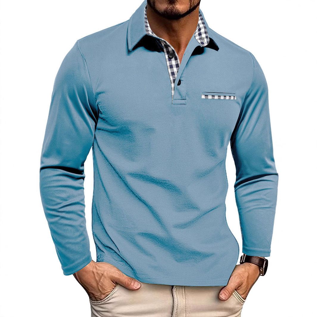 Koszulka polo męska długi rękaw regularny krój z zapięciem - Arkadya Outlet - Men Shirt