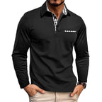 Koszulka polo męska długi rękaw regularny krój z zapięciem - Arkadya Outlet - Men Shirt