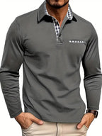 Koszulka polo męska długi rękaw regularny krój z zapięciem - Arkadya Outlet - Men Shirt