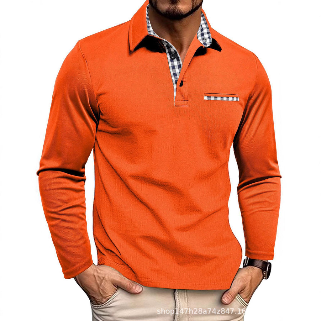Koszulka polo męska długi rękaw regularny krój z zapięciem - Arkadya Outlet - Men Shirt