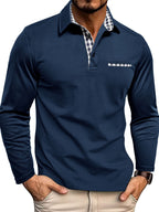 Koszulka polo męska długi rękaw regularny krój z zapięciem - Arkadya Outlet - Men Shirt