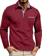 Koszulka polo męska długi rękaw regularny krój z zapięciem - Arkadya Outlet - Men Shirt