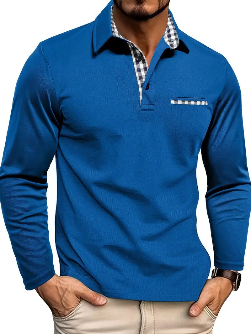 Koszulka polo męska długi rękaw regularny krój z zapięciem - Arkadya Outlet - Men Shirt