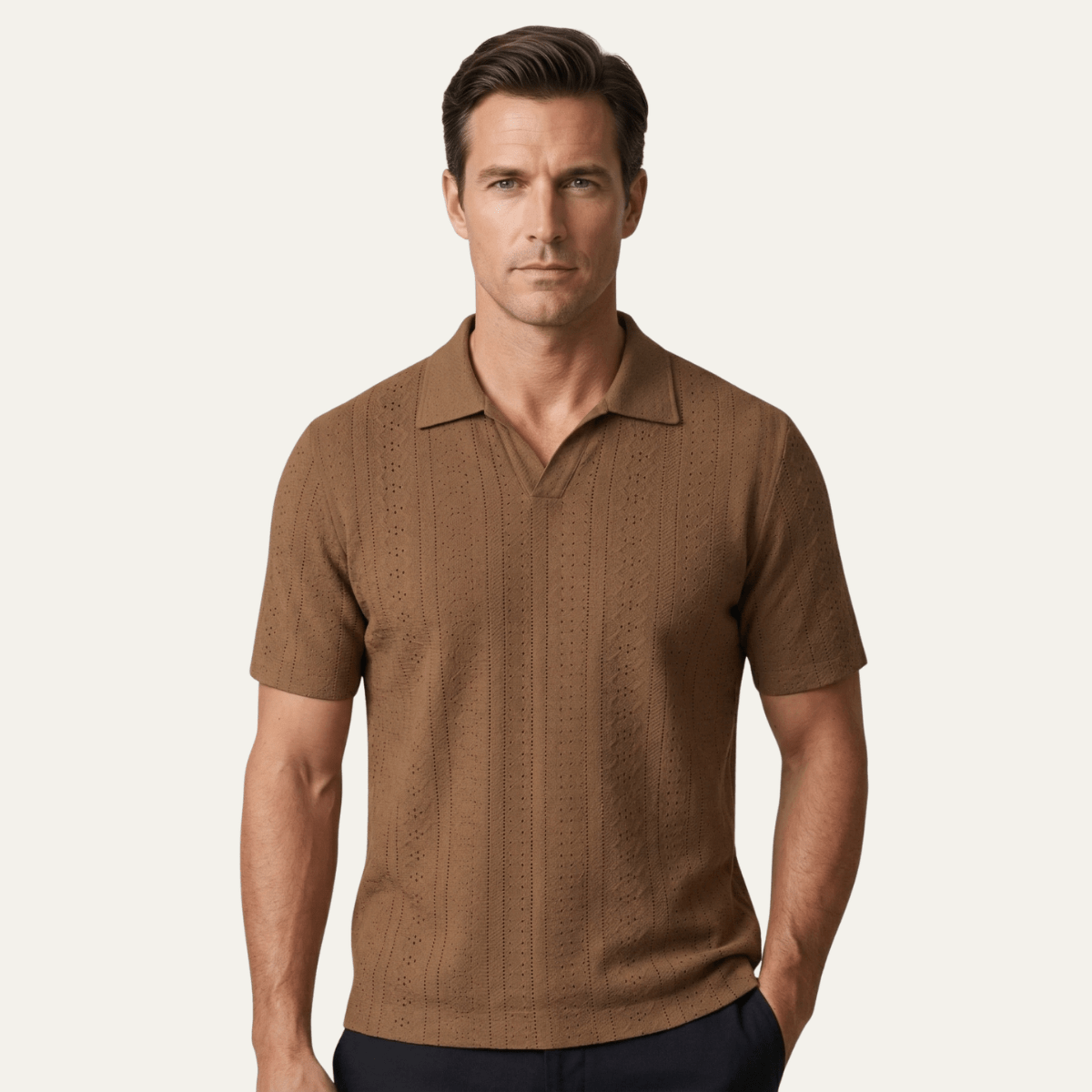 Koszulka polo męska dzianinowa z krótkim rękawem - Arkadya Outlet - Men Shirt