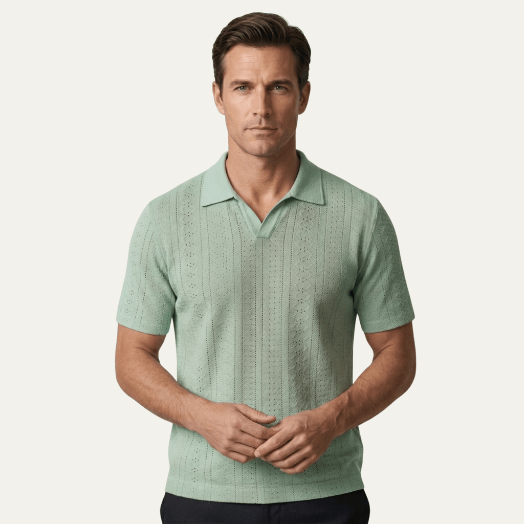 Koszulka polo męska dzianinowa z krótkim rękawem - Arkadya Outlet - Men Shirt
