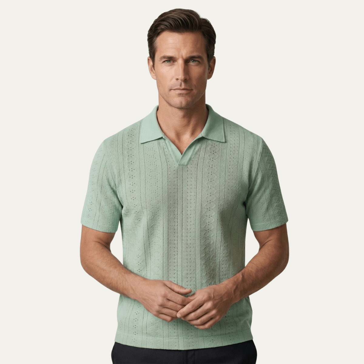 Koszulka polo męska dzianinowa z krótkim rękawem - Arkadya Outlet - Men Shirt