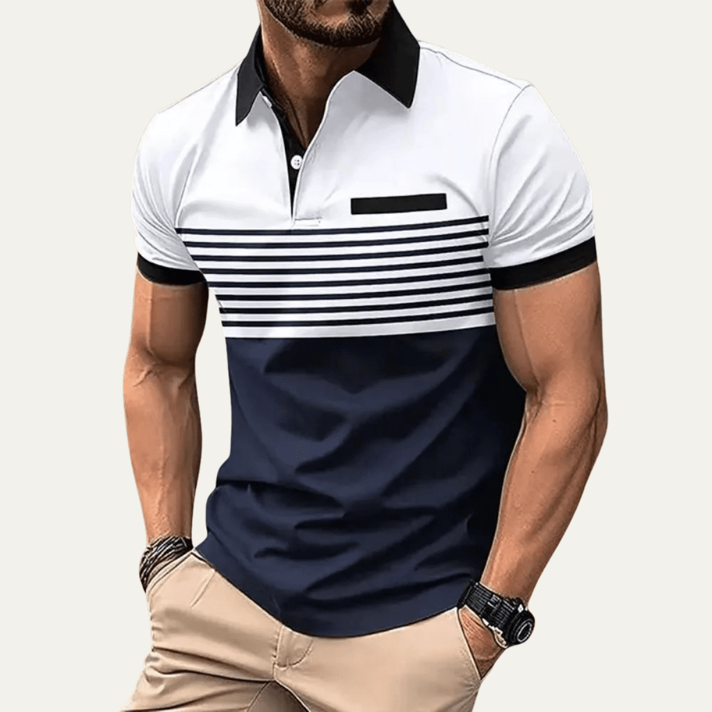 Koszulka polo męska w paski dopasowana - Arkadya Outlet - Men Shirt