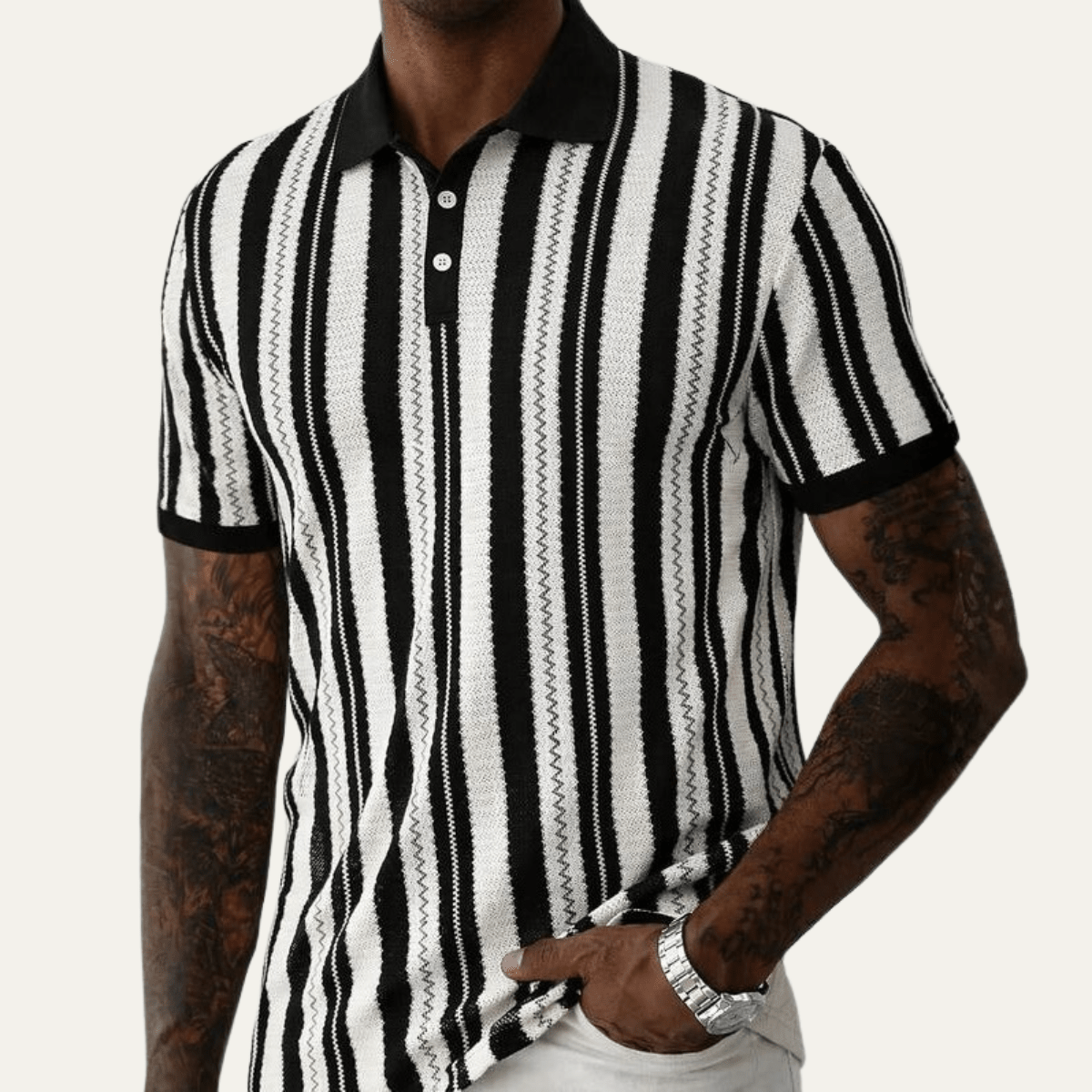 Koszulka polo męska w paski z krótkim rękawem - Arkadya Outlet - Men Shirt