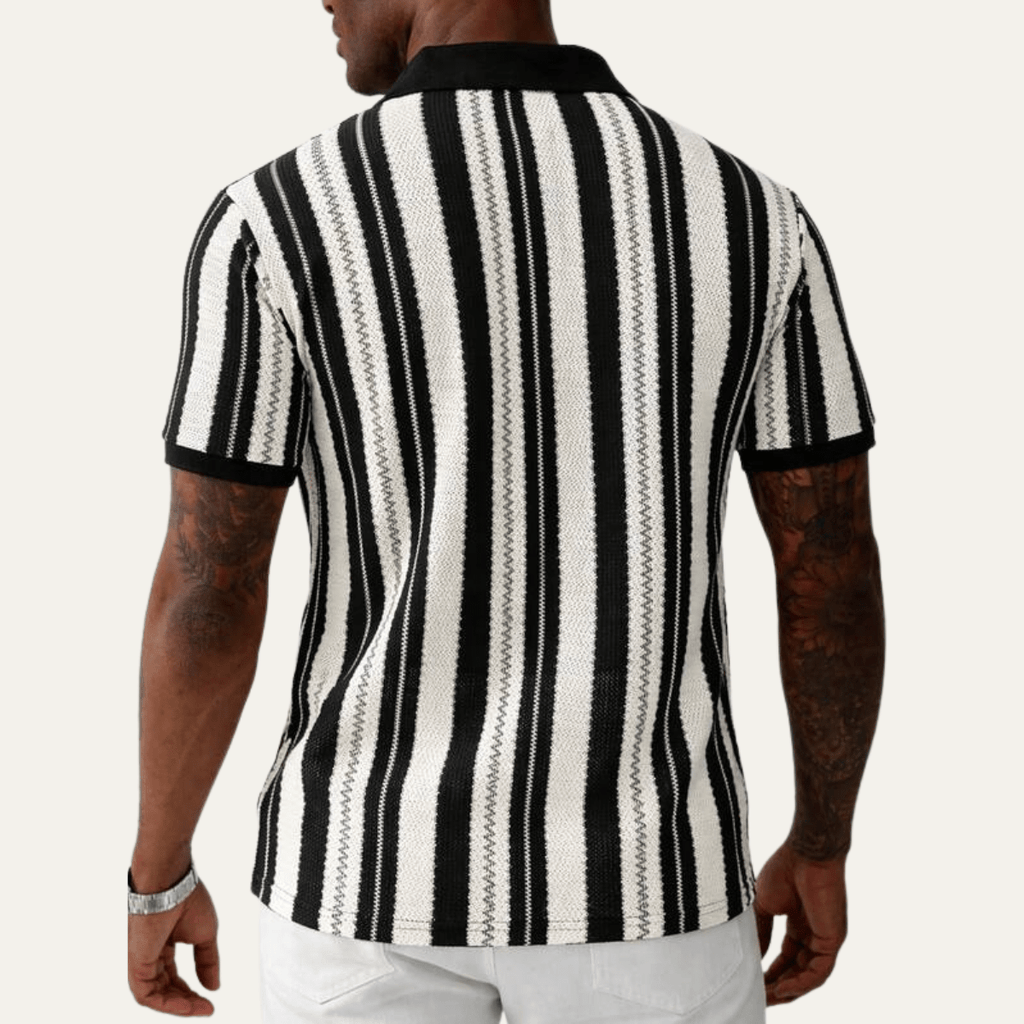 Koszulka polo męska w paski z krótkim rękawem - Arkadya Outlet - Men Shirt