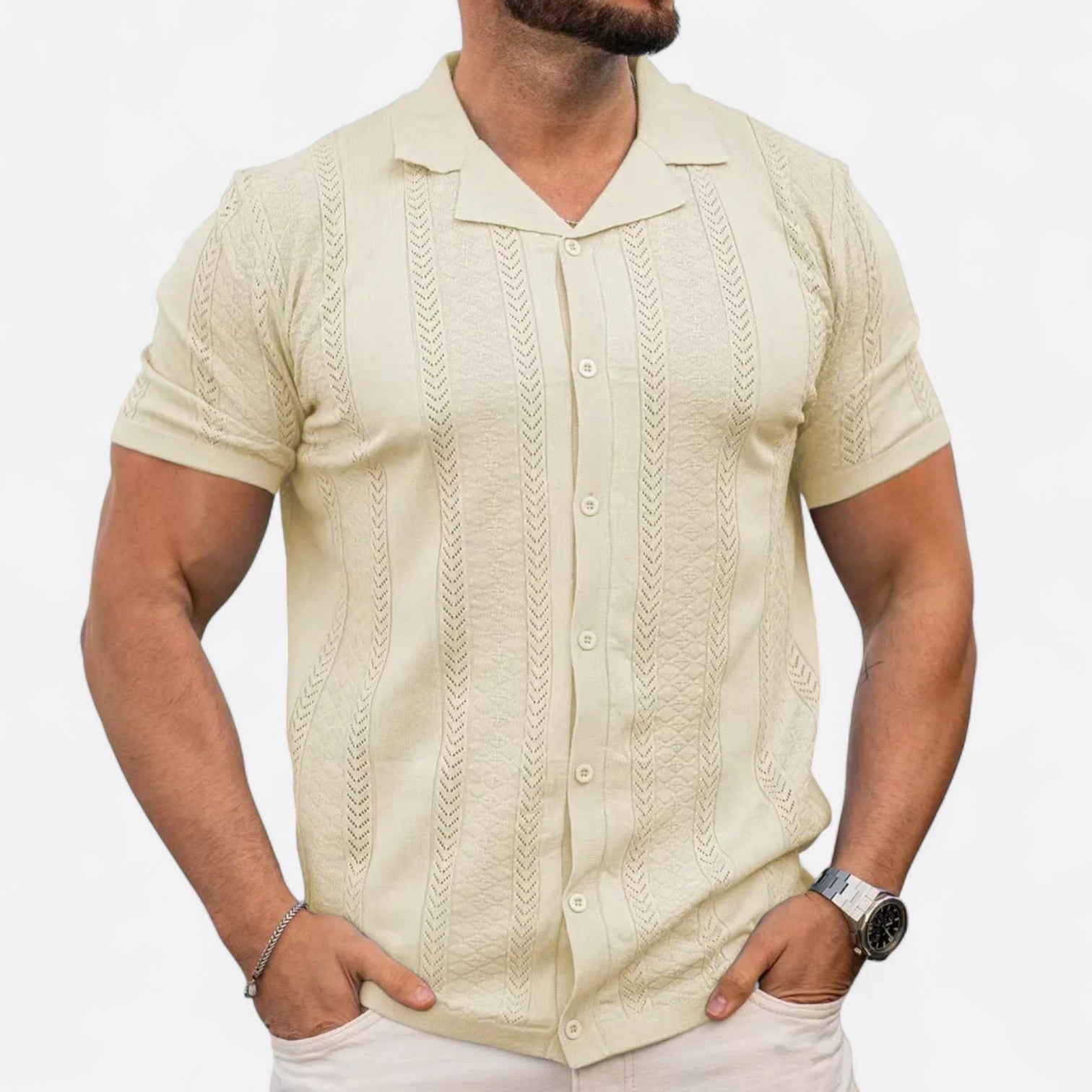 Koszulka Polo Męska Zapięcie Pięć Guzików Listwa Przednia - Arkadya Outlet - Men Shirt