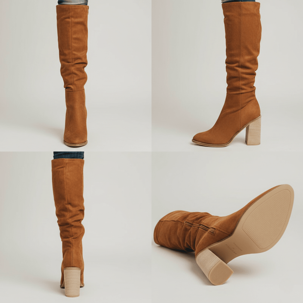 Kozaki damskie do kolan na wysokim obcasie – wsuwana konstrukcja, bez zapięć - Arkadya Outlet - Women Shoes