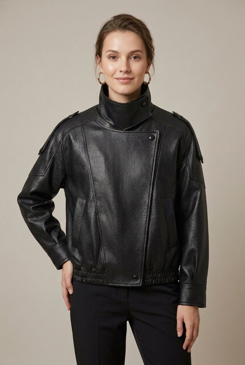 Kurtka Damska Bomber | Luźny krój z asymetryc. zamkiem - Arkadya Outlet - Jackets