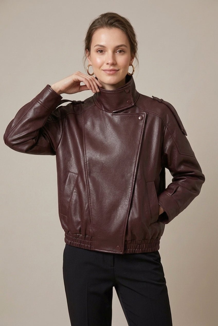 Kurtka Damska Bomber | Luźny krój z asymetryc. zamkiem - Arkadya Outlet - Jackets