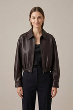 Kurtka Damska Bomber | Skrócony krój z zamkiem i kołnierzem - Arkadya Outlet - Jackets