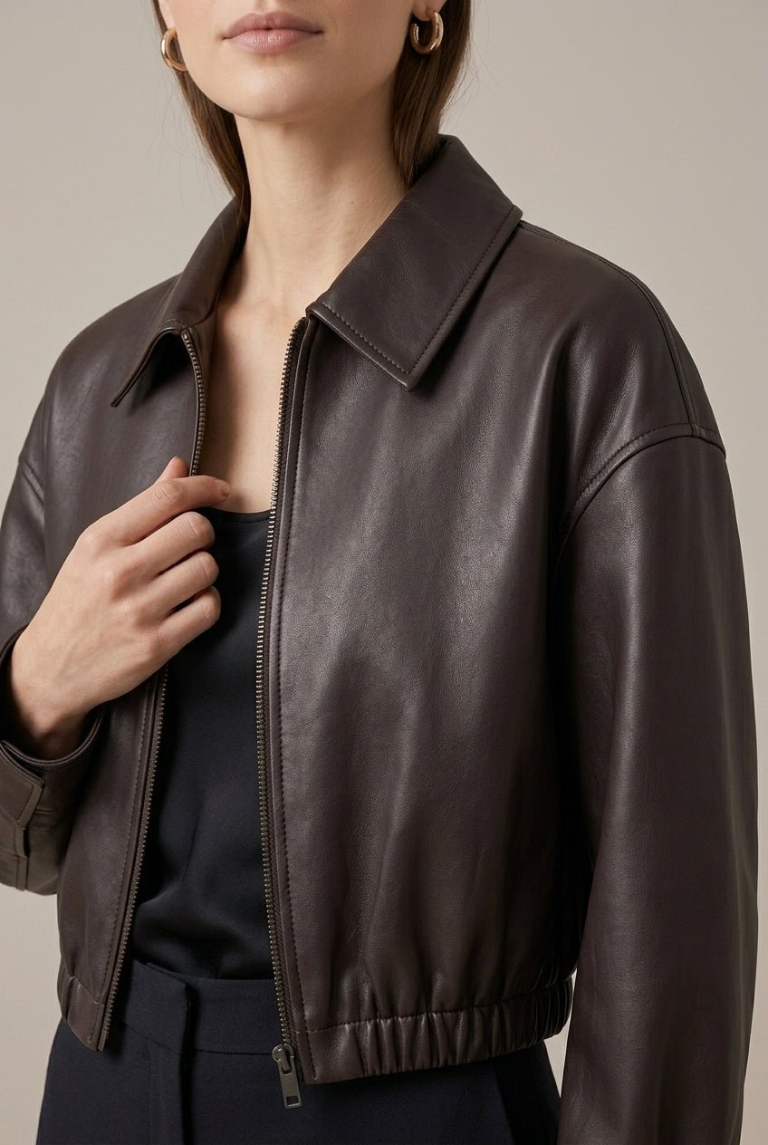 Kurtka Damska Bomber | Skrócony krój z zamkiem i kołnierzem - Arkadya Outlet - Jackets