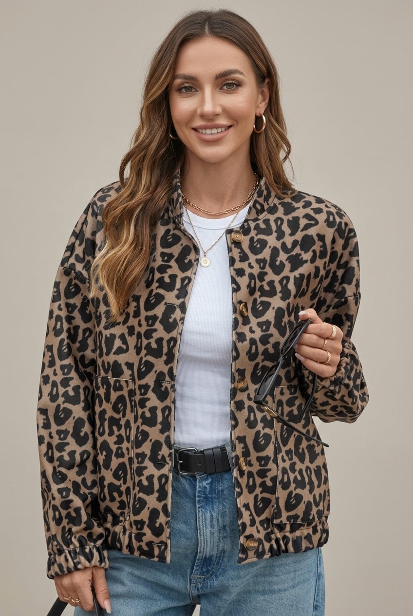 Kurtka Damska Bomberka | Krój Oversize z Nadrukiem w Cętki - Arkadya Outlet - Jackets